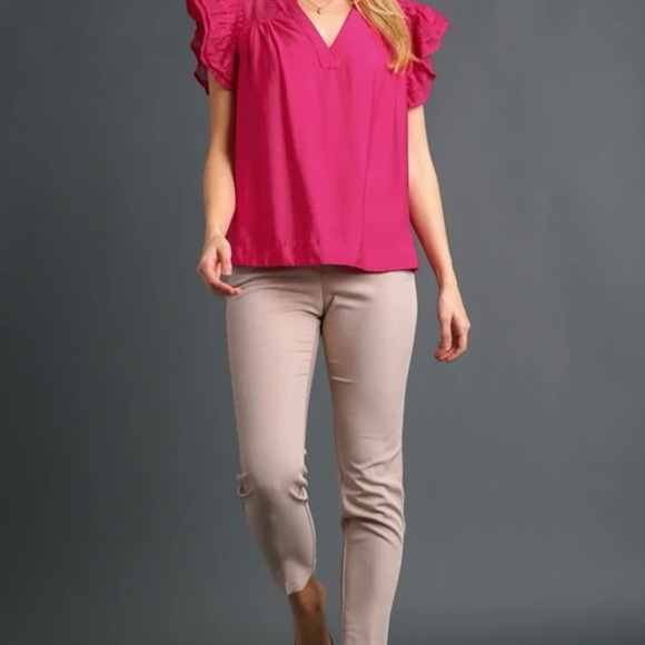 Elegant Pink Ruffle Sleeve Top - Picture 2 of 6